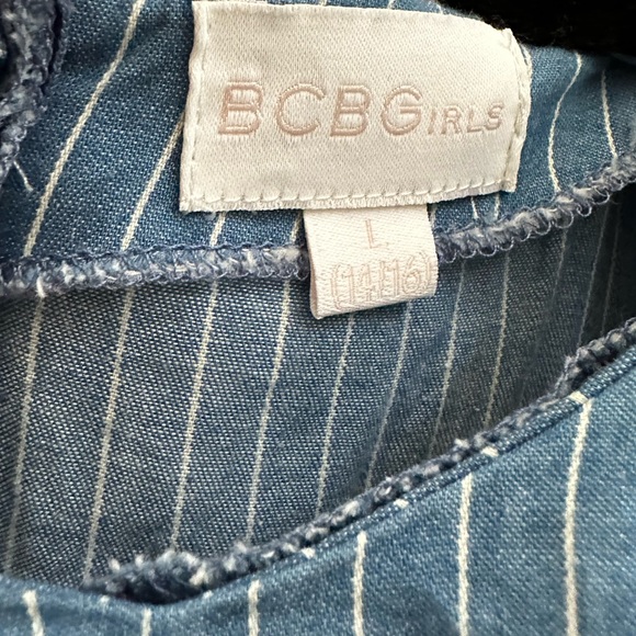 BCBGirls Tencel Striped Cold Shoulder Ruffle Dress 14/16 - Picture 8 of 8